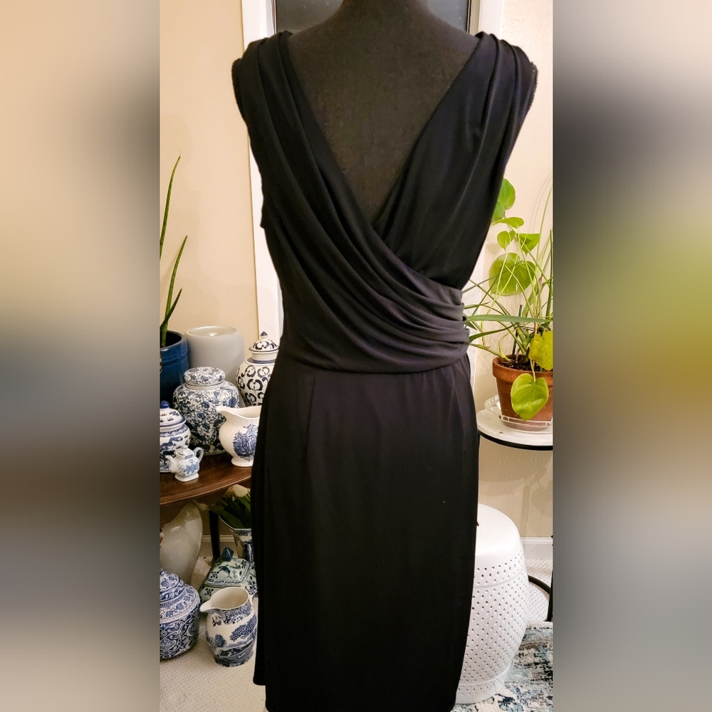 White House Black Market Black V-Neck Front & Back Dress - Picture 2 of 5
